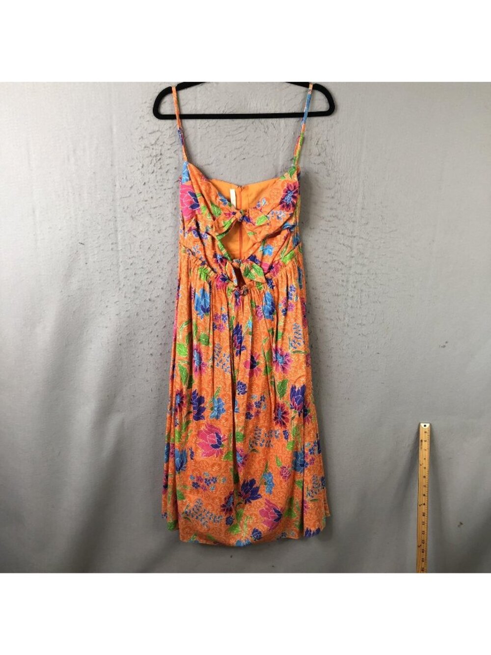 Charina Sarte Dress Womens L Orange Floral Cotton Cutout Maxi Tropical Sundress